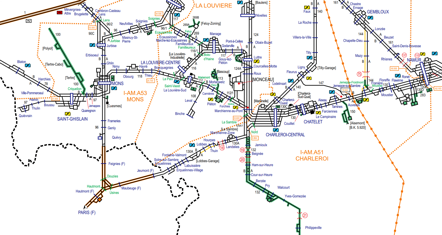 INFRABEL • CARTE DU RÉSEAU FERRÉ RÉGION DE CHARLEROI