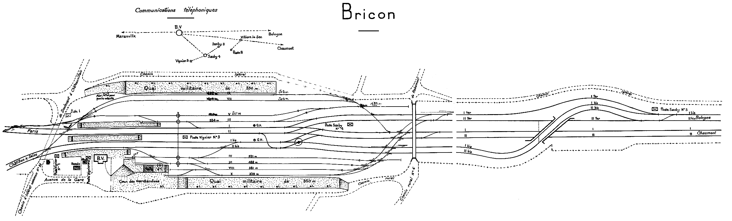 CHEMINS DE FER DE L'EST • LIGNE DE PARIS À BELFORT (MONTREUX-VIEUX) • BRICON • CROQUIS (1925)