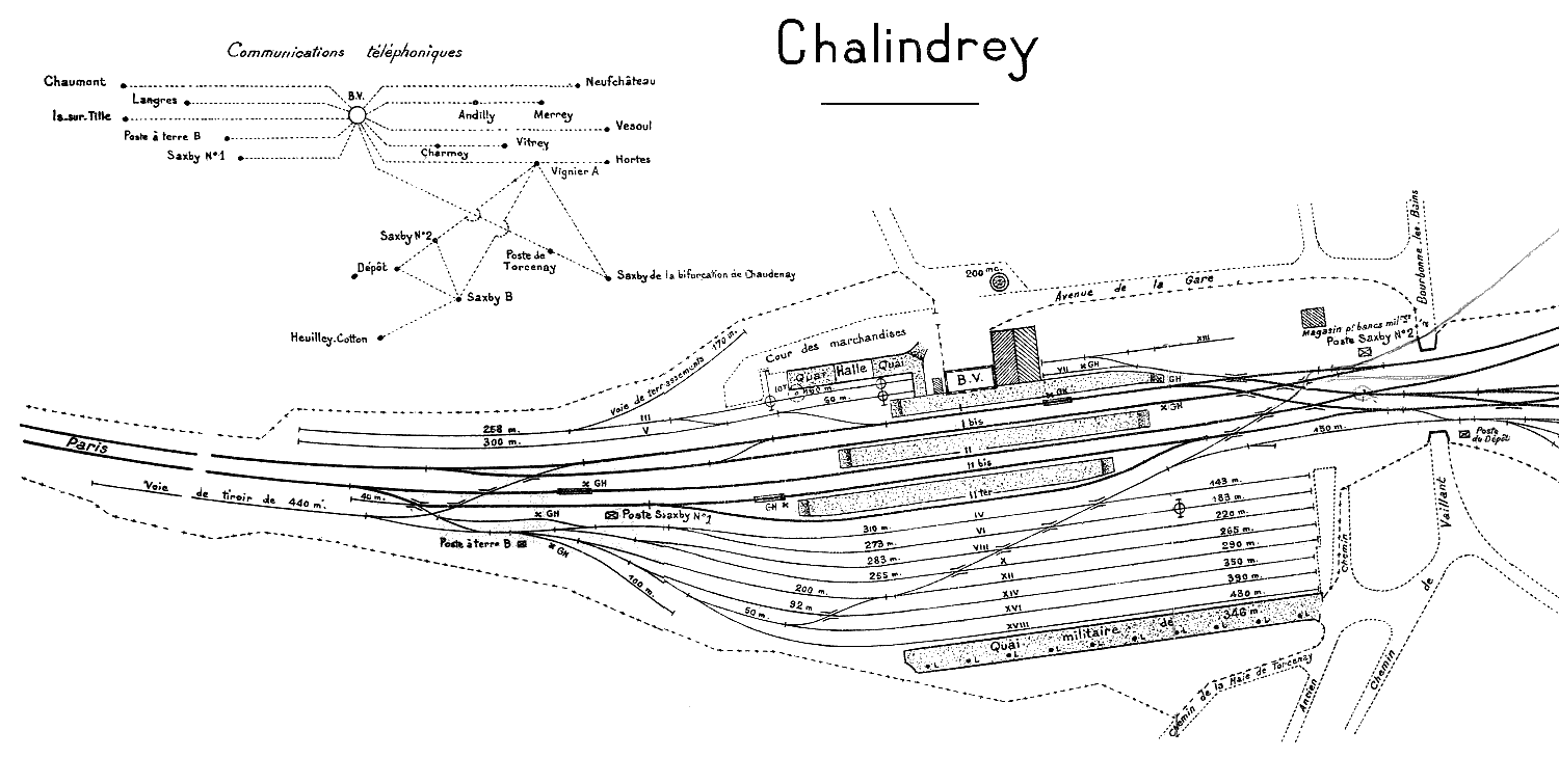 CHEMINS DE FER DE L'EST • LIGNE DE PARIS À BELFORT (MONTREUX-VIEUX) • CHALINDREY • CROQUIS GARE (1925)
