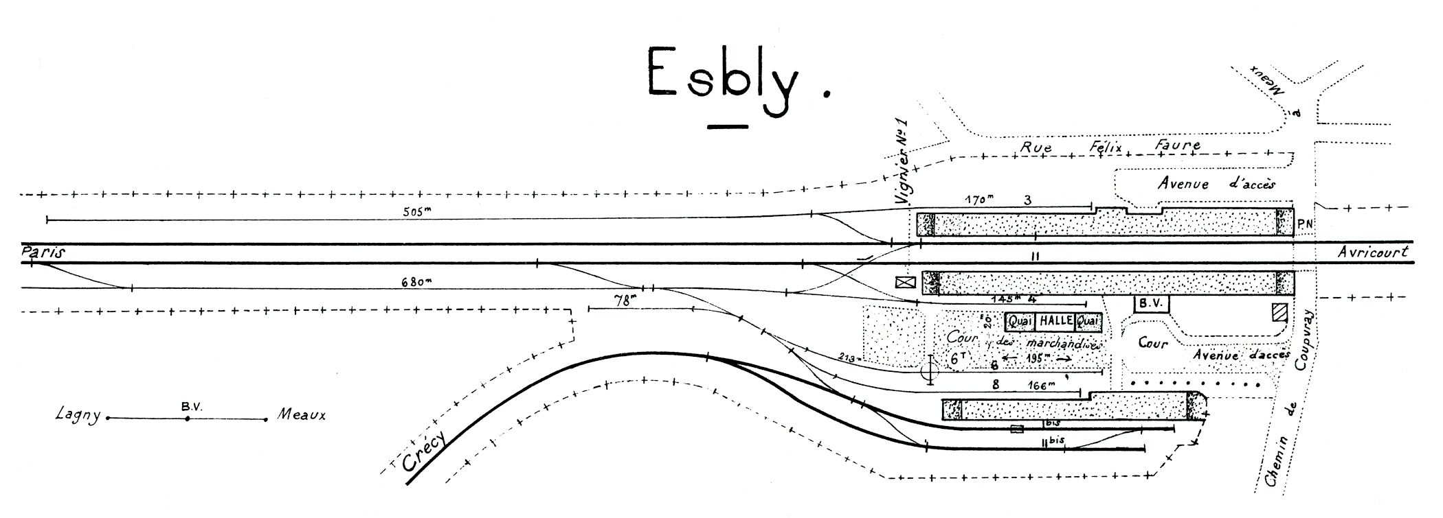 CHEMINS DE FER DE L'EST • LIGNE D'ESBLY À CRÉCY-LA-CHAPELLE • ESBLY • CROQUIS GARE (1925)