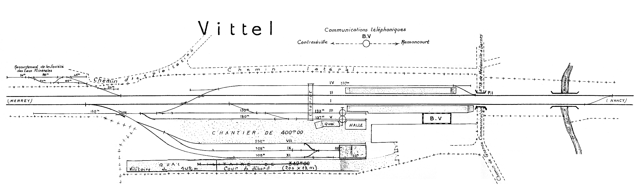 CHEMINS DE FER DE L'EST • LIGNE DE NANCY À MERREY • VITTEL • CROQUIS GARE (1925)