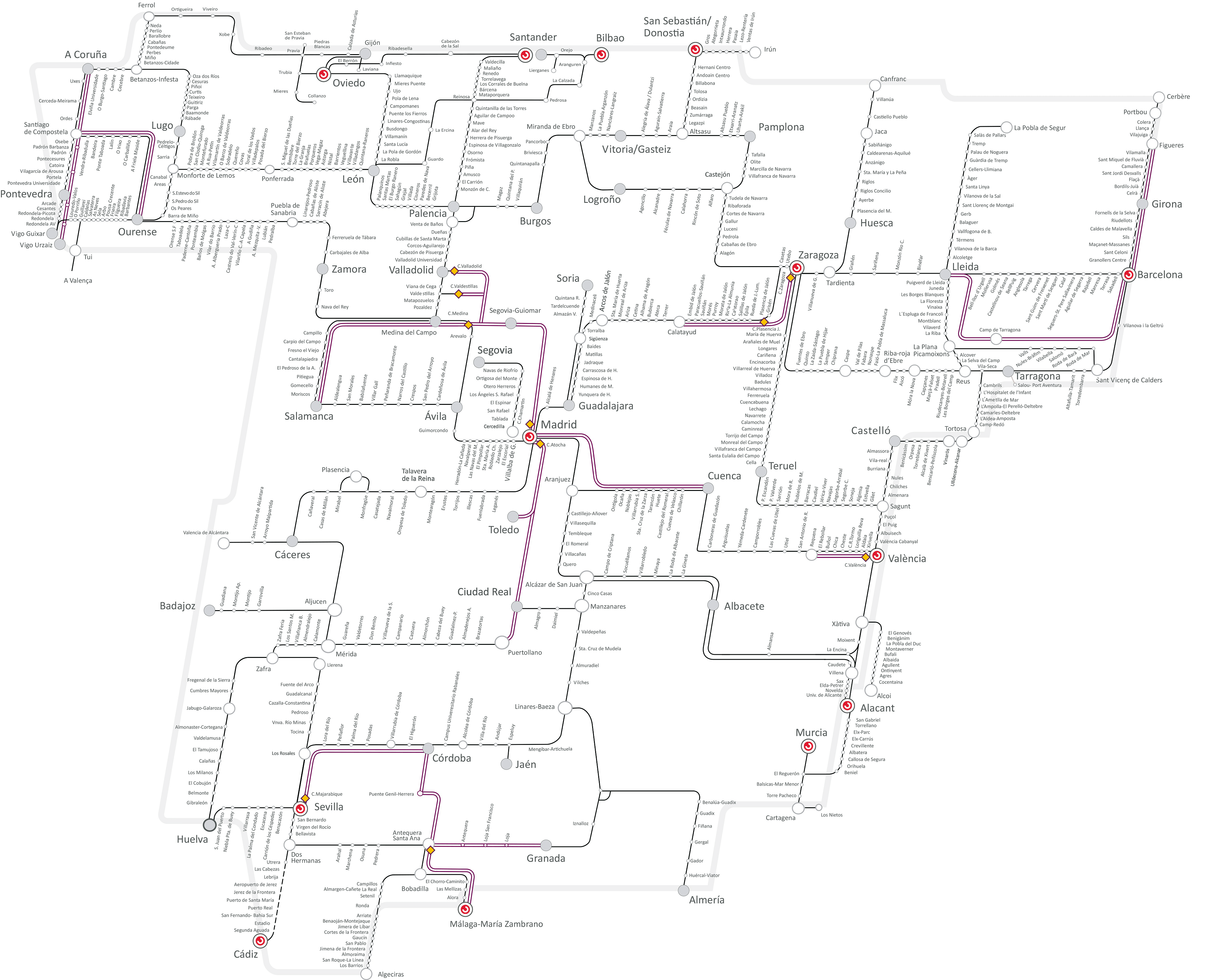 RENFE • Carte des lignes Media Distancia (2025)