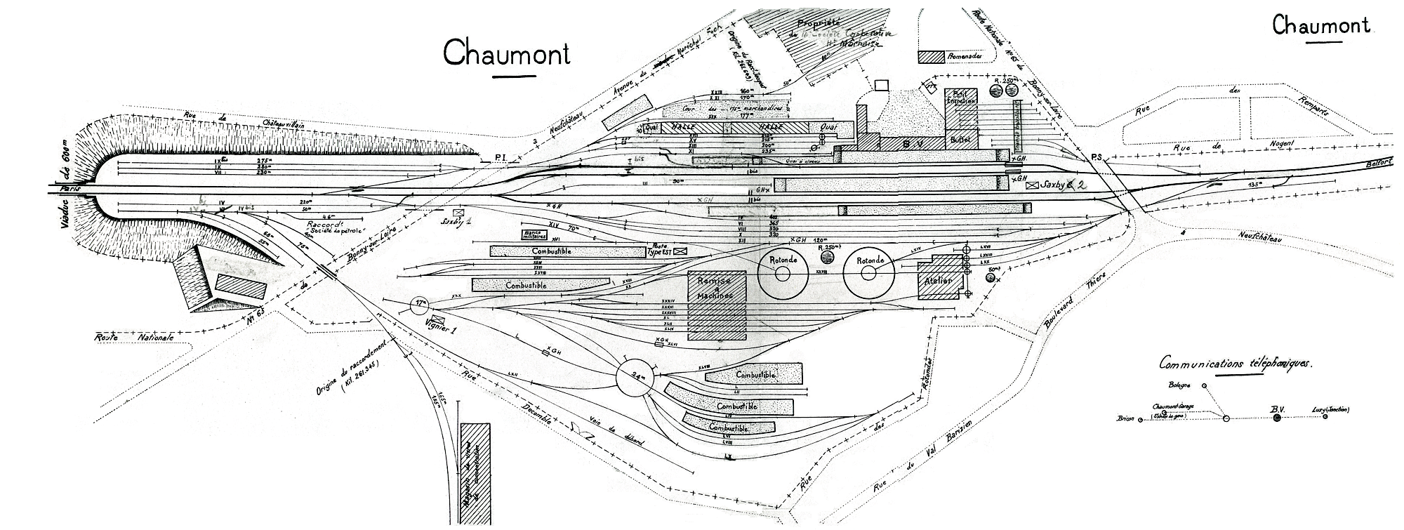 CHEMINS DE FER DE L'EST • LIGNE DE PARIS À BELFORT (MONTREUX-VIEUX) • CHAUMONT • CROQUIS GARE (1925)