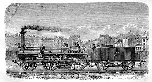 Locomotive Crampton Nord suivie de son tender; machine à voyageurs et de grande vitesse
