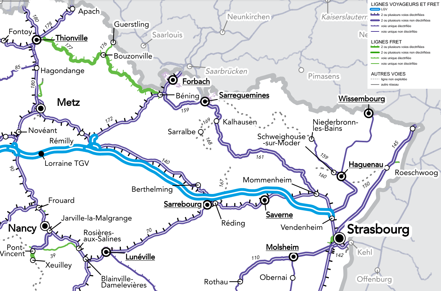 SNCF RÉSEAU • CARTE DU RÉSEAU FERRÉ RÉGION GRAND EST