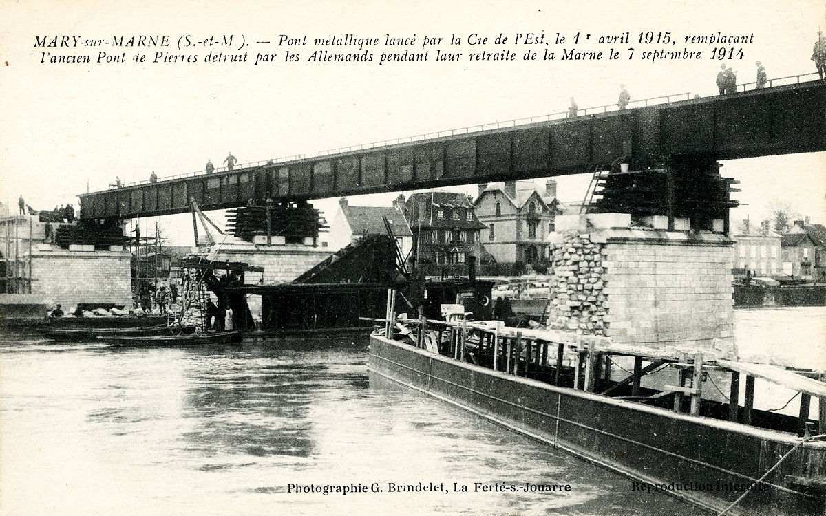 RECONSTRUCTION DU PONT DE TRILPORT SUR LA MARNE EN 1915