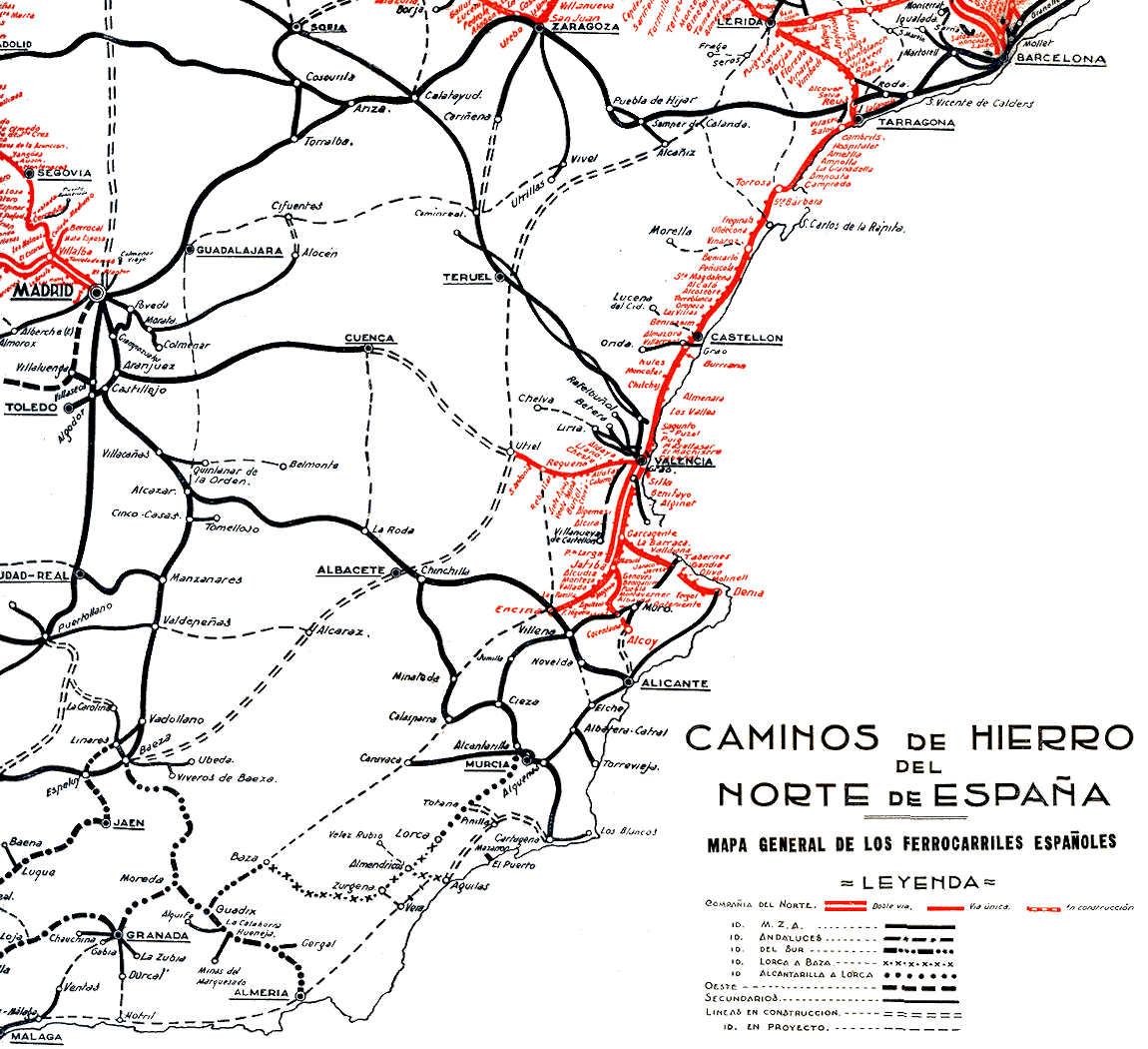 CAMINOS DE HIERRO DEL NORTE • MAPA GENERAL DE LOS FERROCARRILES ESPAÑOLES (1931)