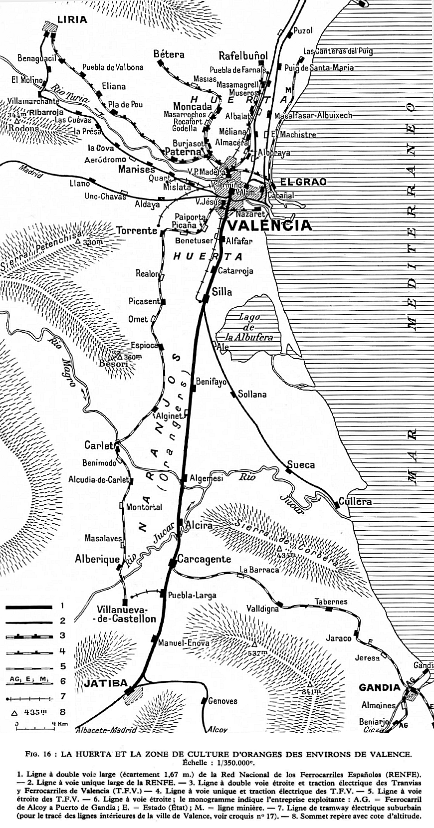 GÉOGRAPHIE DES CHEMINS DE FER D'EUROPE D'HENRI LARTILLEUX (1953) • LIGNE VALENCIA - VILLANUEVA DE CASTELLÓ