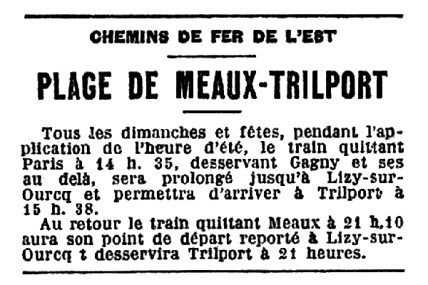 CHEMIN DE FER DE L'EST • PLAGE DE MEAUX-TRILPORT • ÉTÉ 1935
